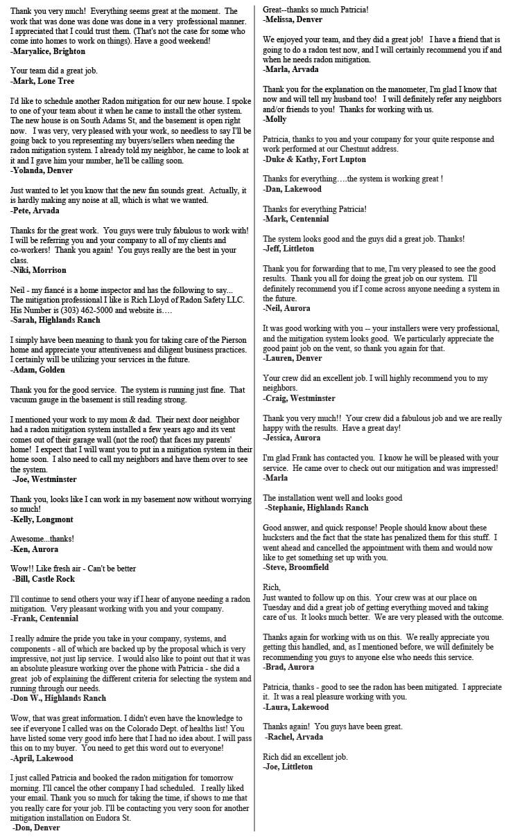 More Radon Safety LLC Testimonials